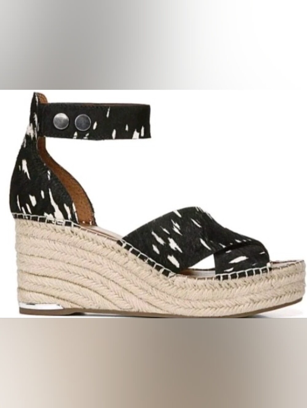 FRANCO SARTO Carma Black White Pony Calfhair Leather Wedge Sandals
